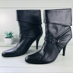 Cole Haan Black Leather Fold Over Ankle Boots